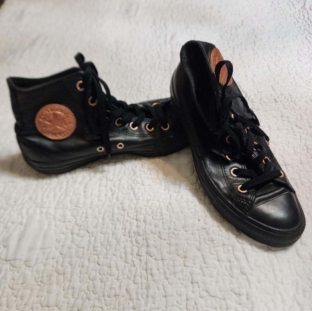 Converse black leather high tops size 8 womens limited edition